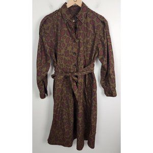 Zara SRPLS Women's Sz. XS Long Sleeve Military Leopard Print Midi Shirt Dress